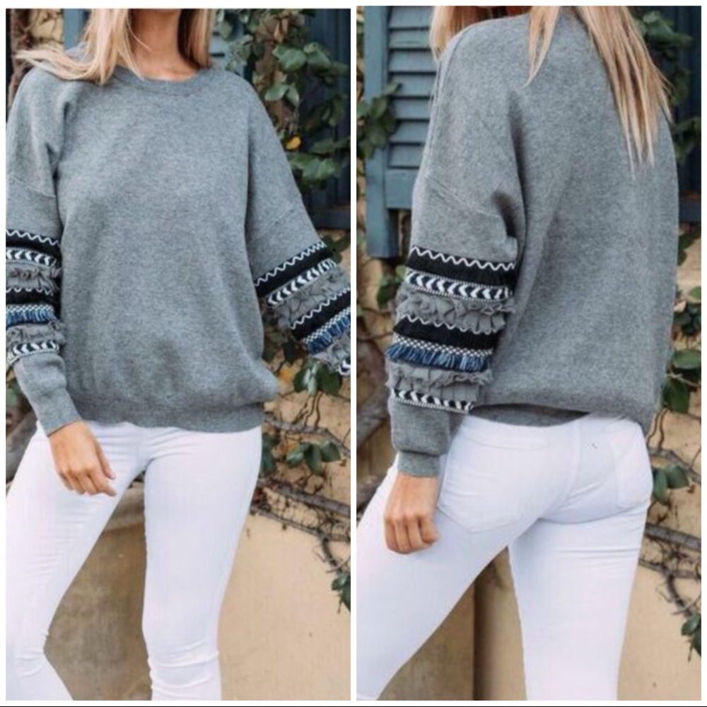 GREY hand detailed long sleeves pullover- top - Picture 1 of 4